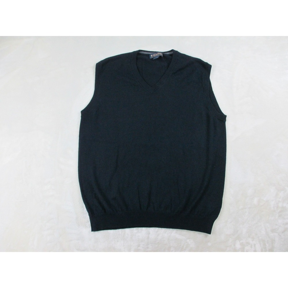 Brooks Brothers Vest Mens Extra Large Blue Knit Merino Wool V Neck Casual*
